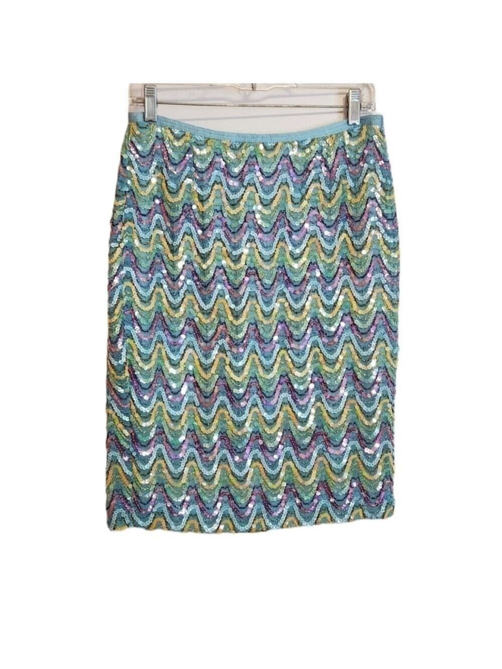 Cynthia Steffe Blue Pink Sequin Pencil Skirt Size 10